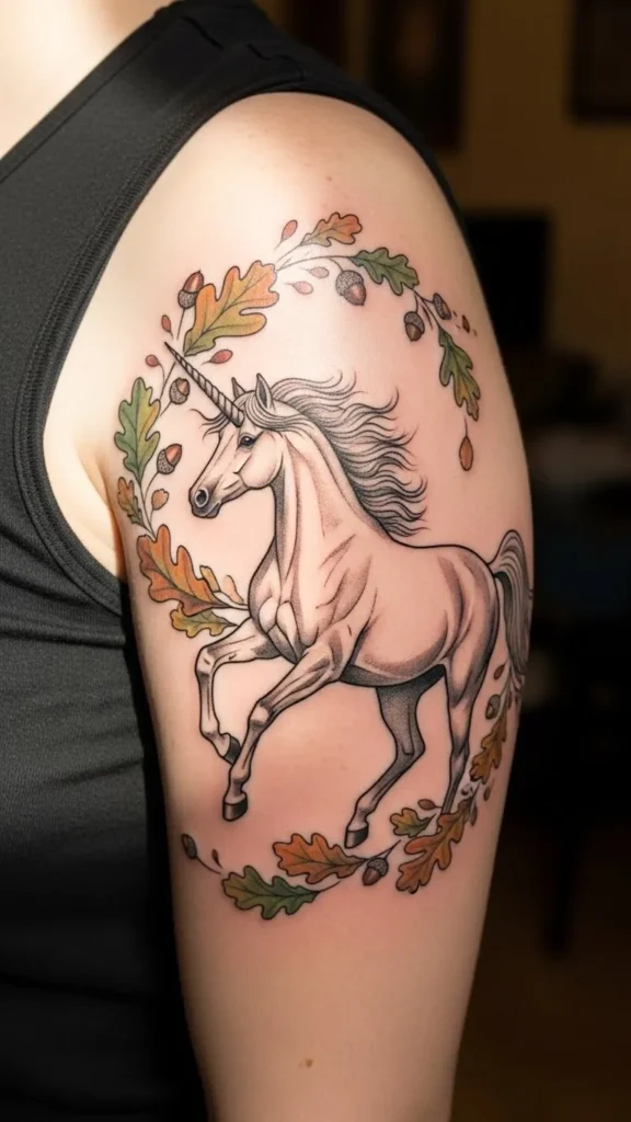 Unicorn With Oak Leaf Accents