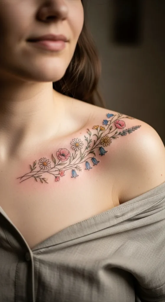 Wildflower Bundle Along the Collarbone
