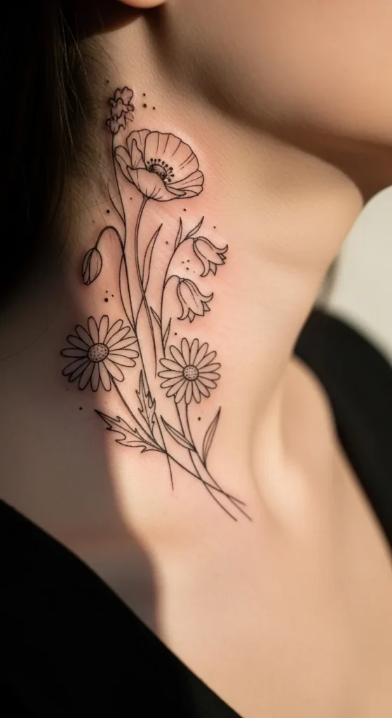 Wildflower Outline on the Neck Side