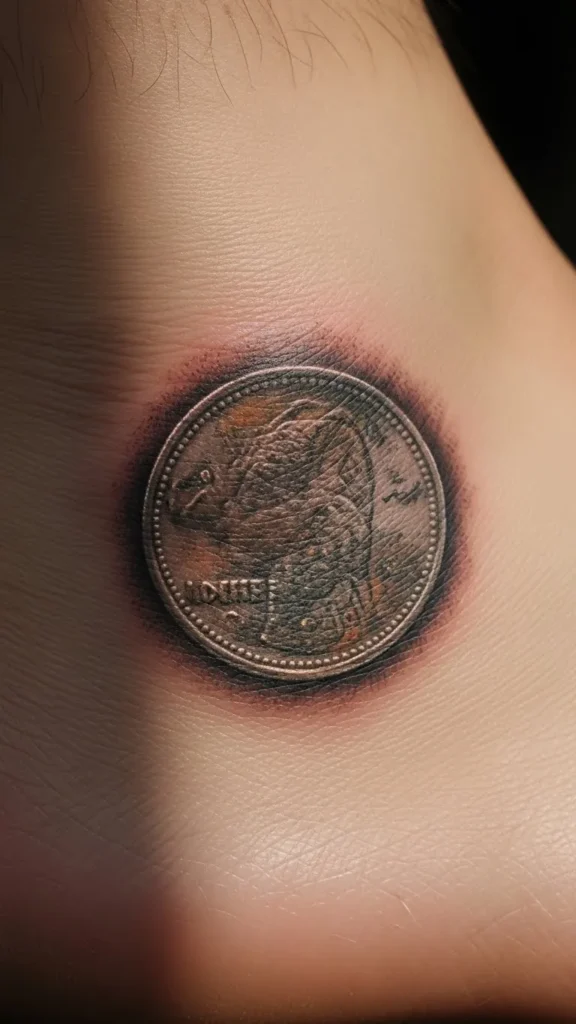 Worn Lucky Coin Tattoo