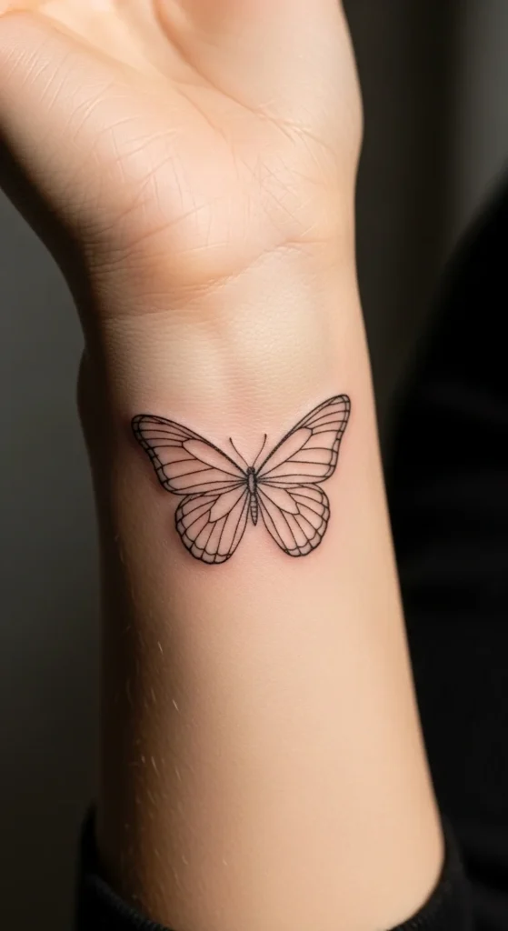 Minimal Line Butterfly on the Wrist