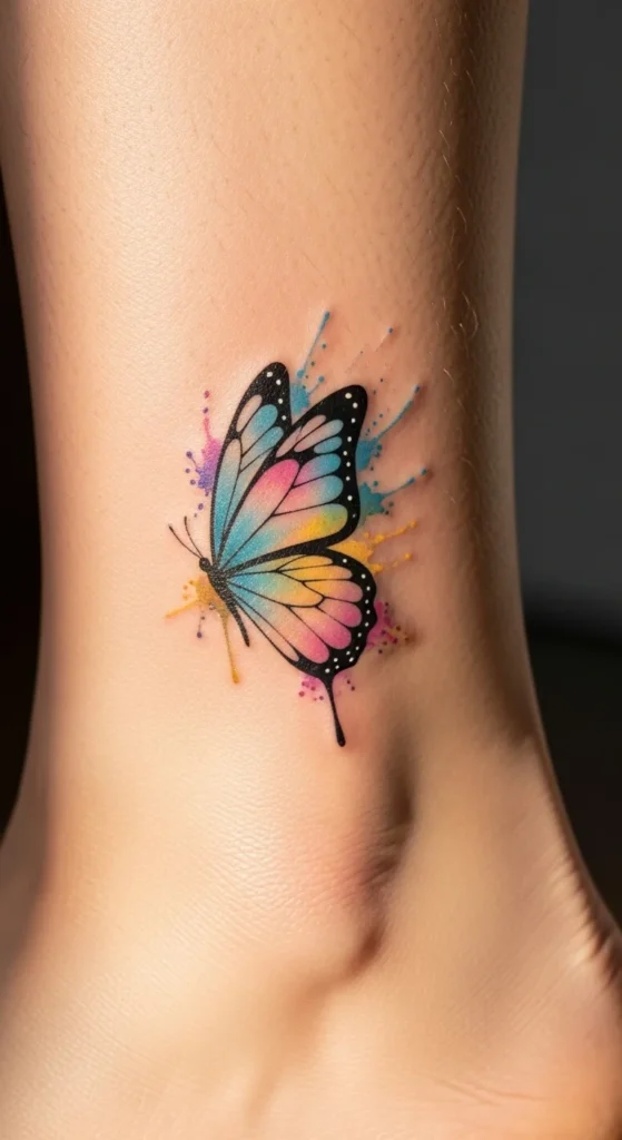 Soft Watercolor Butterfly on the Ankle