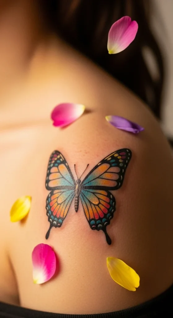 Butterfly with Floating Petals