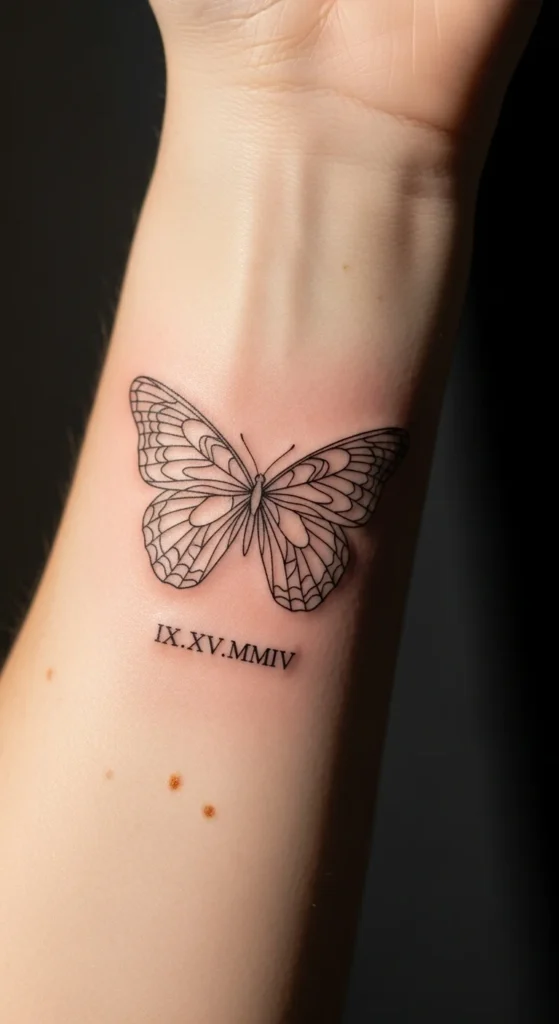 Butterfly with Roman Numeral Accent