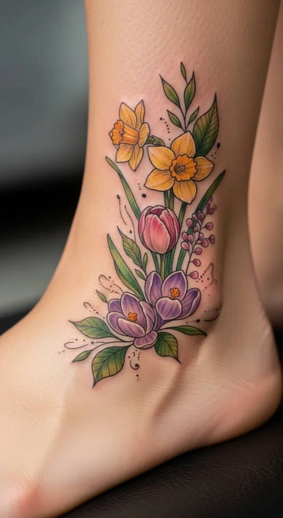 Floral Side of Foot Tattoo