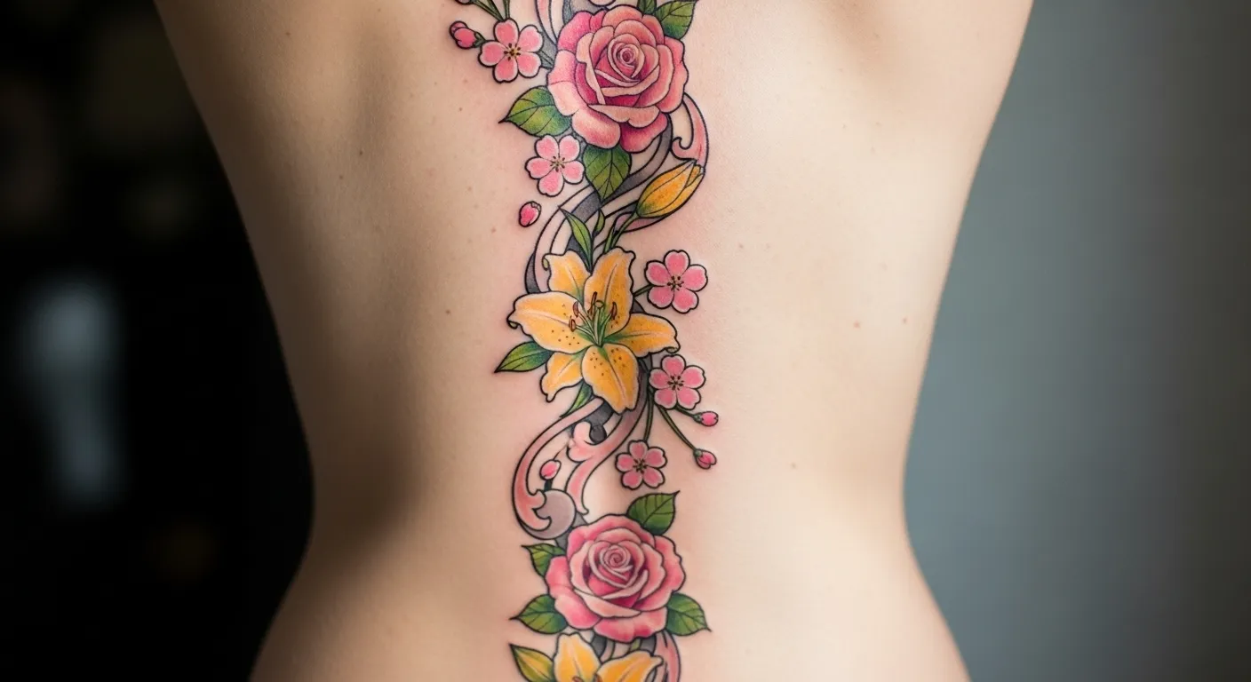 25 Stunning Spring Floral Spine Tattoos That Feel Powerful