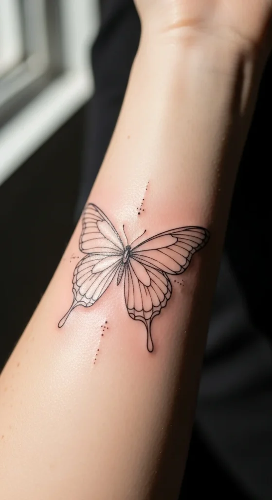 Fine-Line Butterfly with Dotted Accents