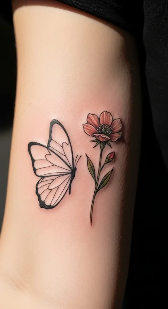Butterfly Outline with Birth Flower