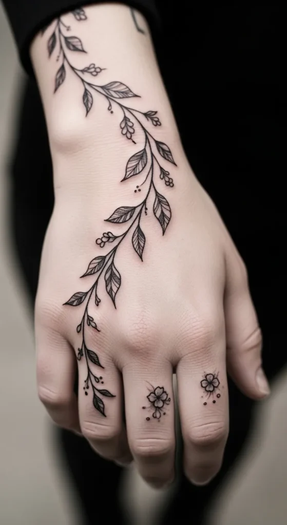 Back of the Hand Vine Tattoo