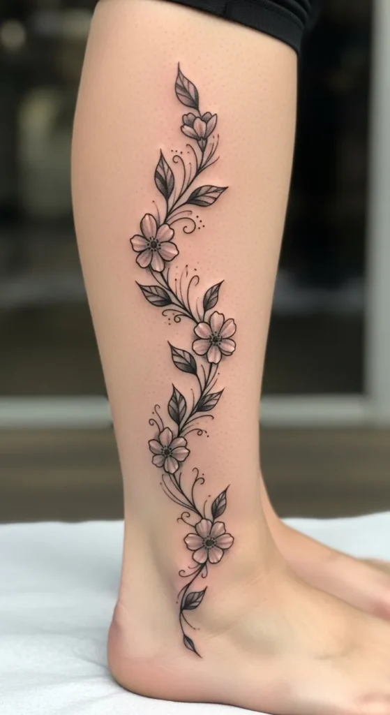 Calf-to-Ankle Vine Tattoo