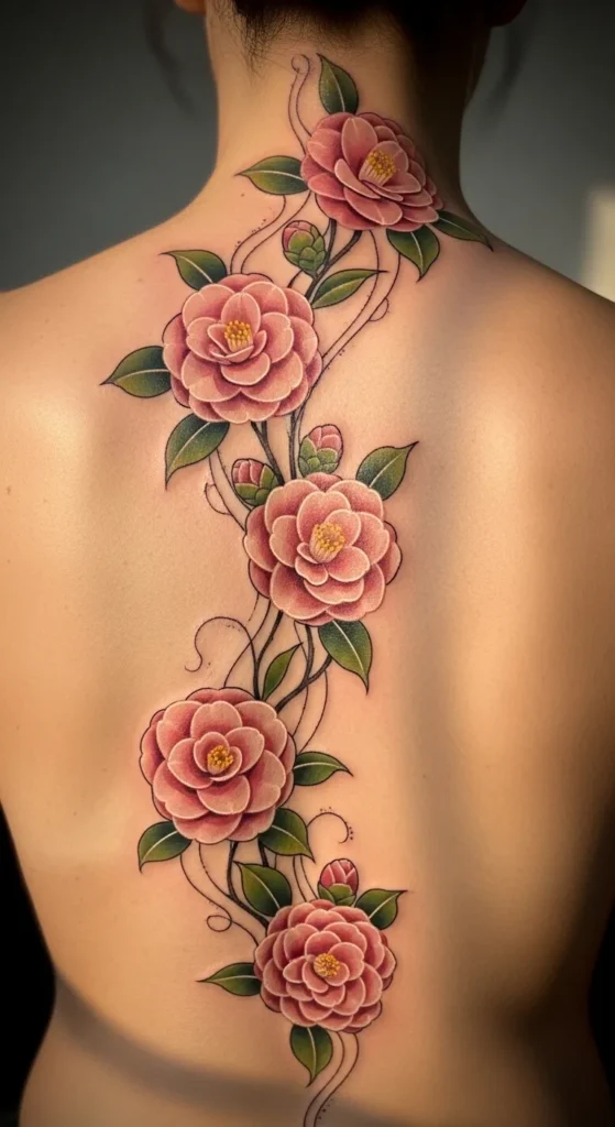 Camellia Spine Tattoo