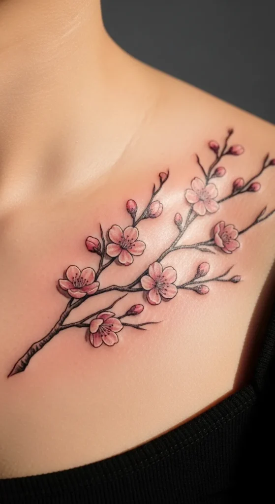 Cherry Blossom Branch Along the Collarbone