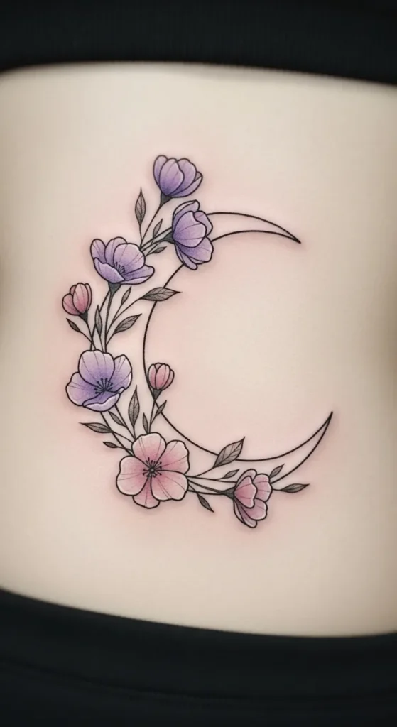 Crescent Moon with Flowers
