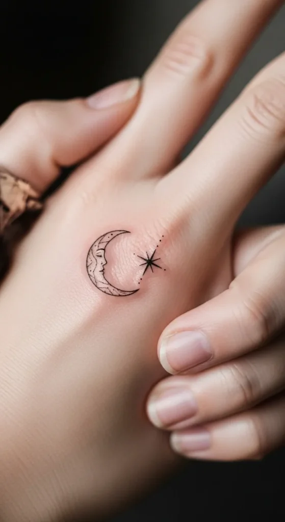 Crescent Moon and Star Tattoo