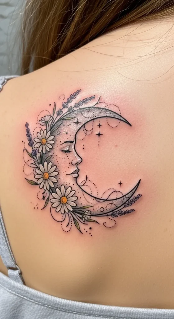 Crescent Moon with Flowers