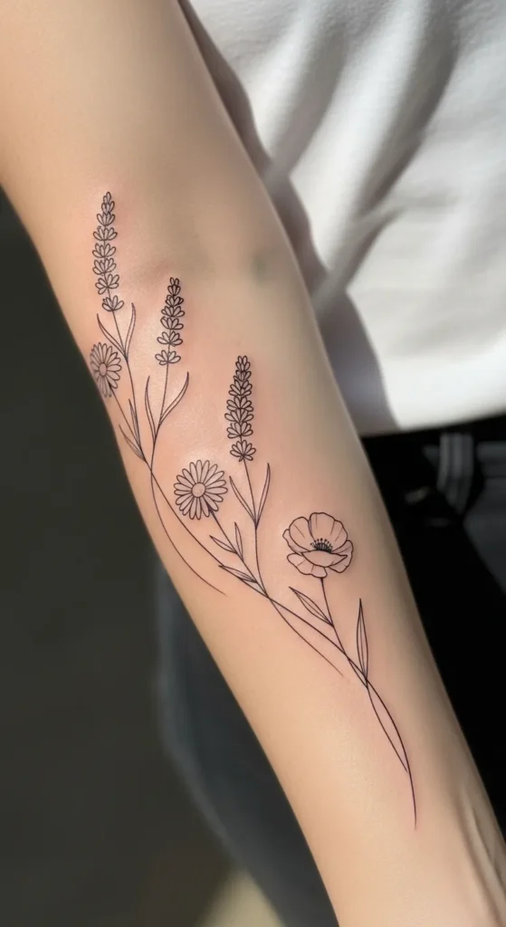 Curved Wildflower Forearm Design