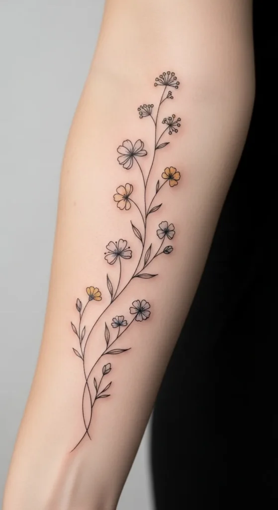 Curvy Stem Forearm Tattoo