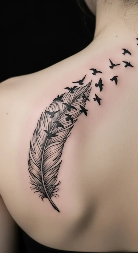 Feather with Bird Silhouette