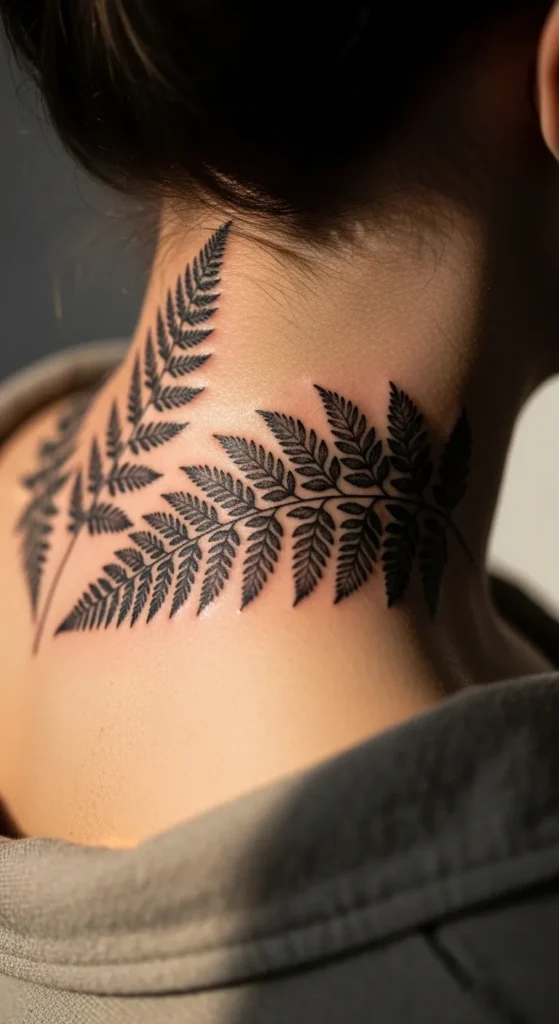 Fern Neck Base Tattoo