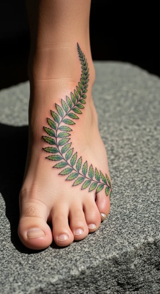 Fern Side Foot Tattoo