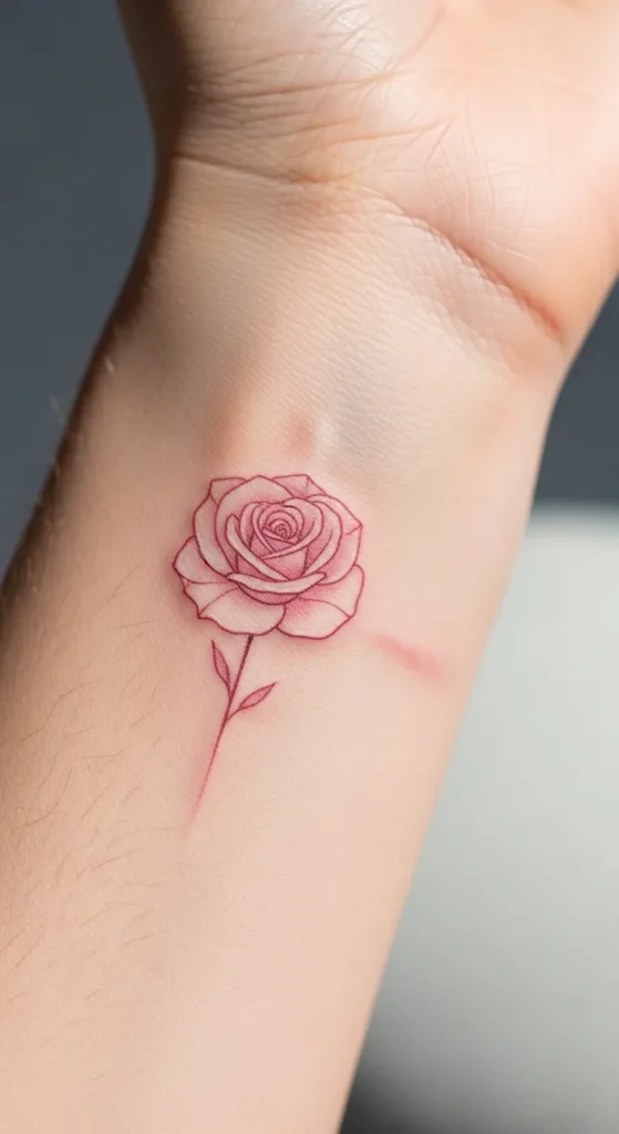 Fine-Line Single Rose on the Wrist