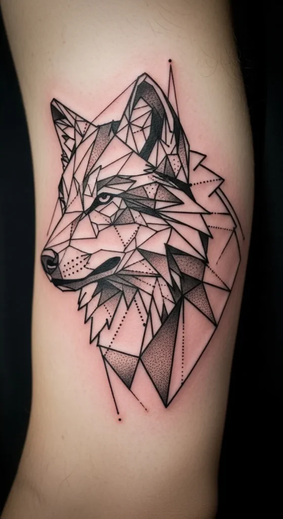 Geometric Wolf Tattoo