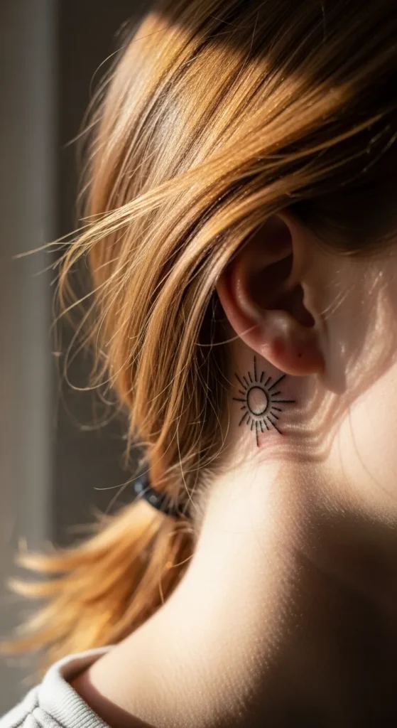 Linework Sun Behind Ear