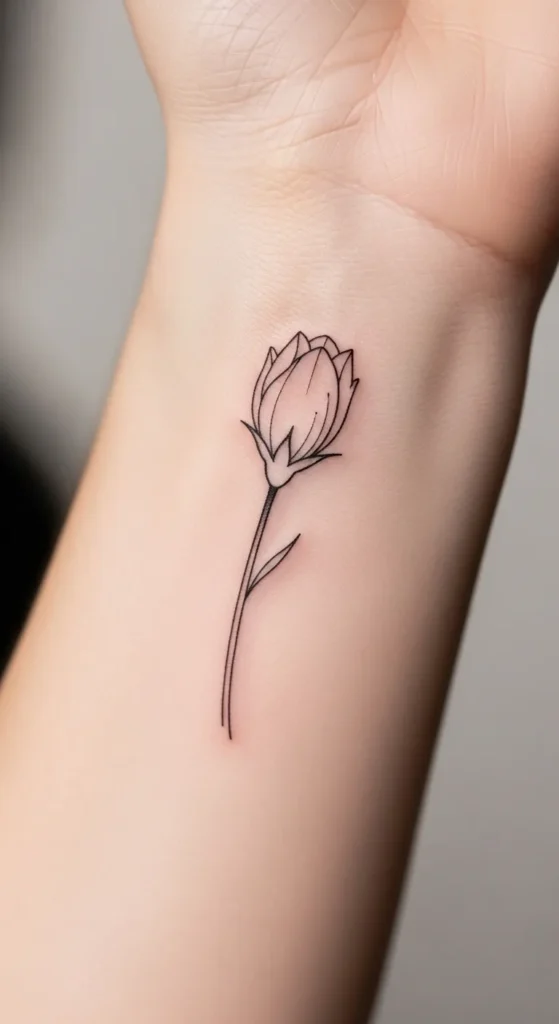 Minimal Flower Bud Line Tattoo