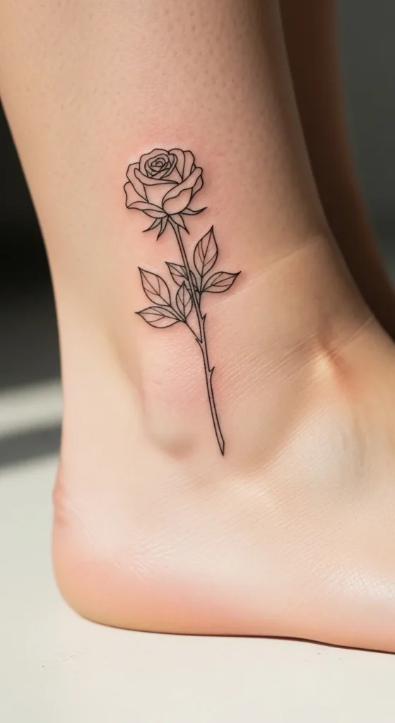 Minimal Rose Outline on the Ankle