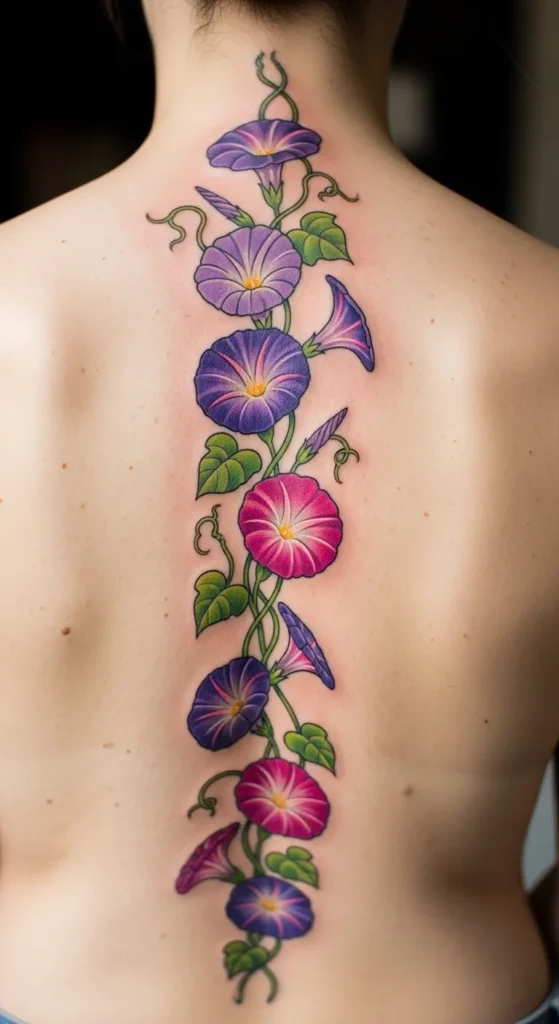 Morning Glory Spine Tattoo