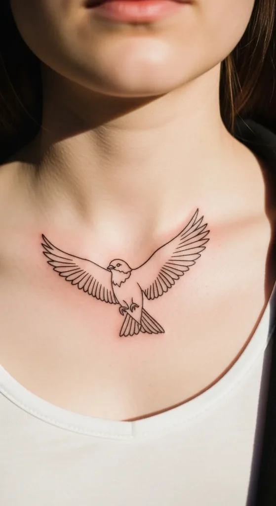 Outline Bird in Flight Line Tattoo