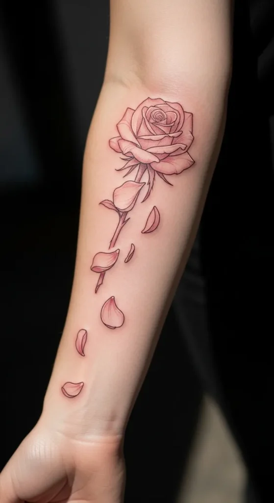 Rose with Falling Petals on the Forearm