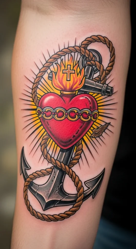 Sacred Heart with Anchor and Rope
