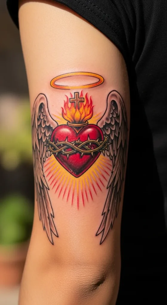 Sacred Heart with Angel Wings and Halo