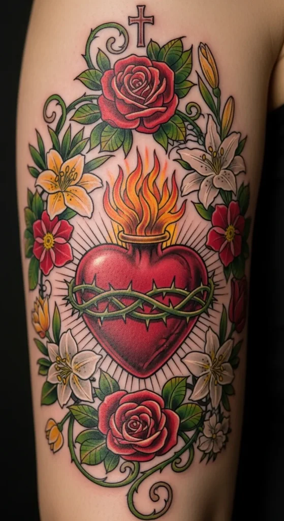  Sacred Heart with Flowers