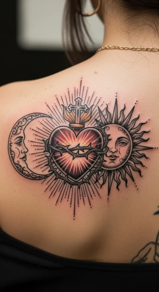 Sacred Heart with Sun and Moon