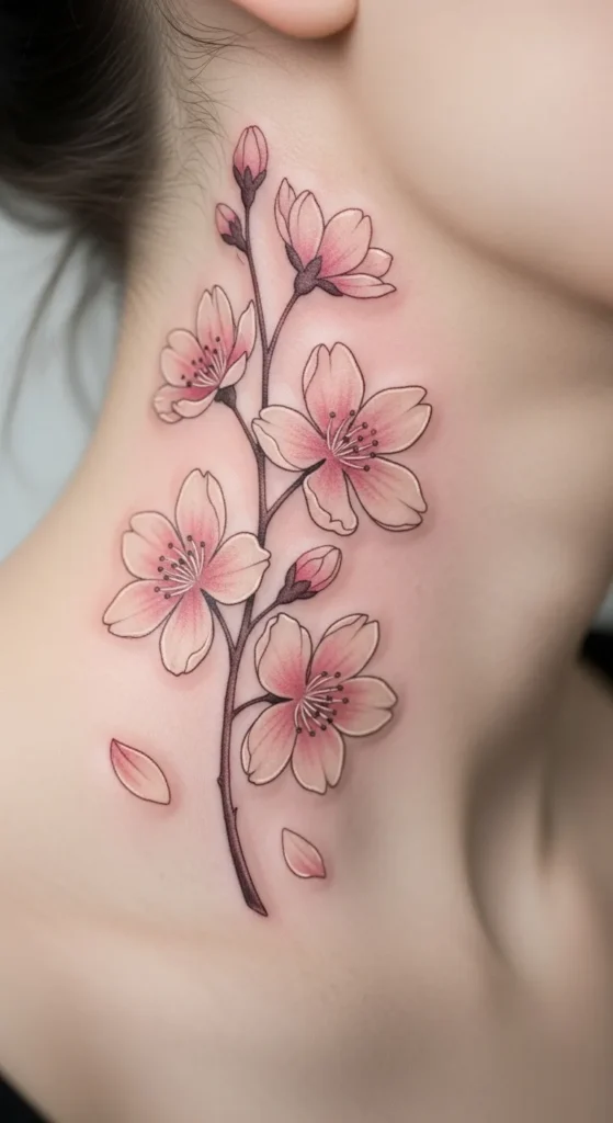 Sakura Blossom on the Side of the Neck