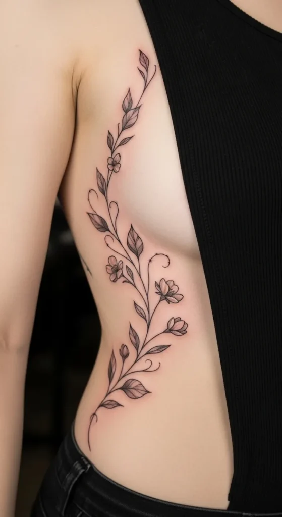 Side Ribcage Vine Tattoo