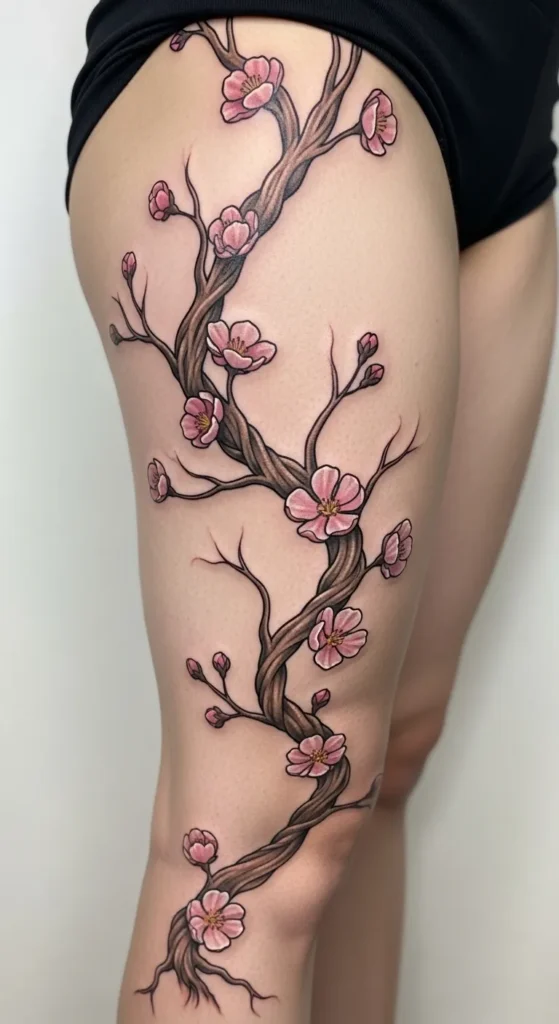 Side Thigh Vine Tattoo