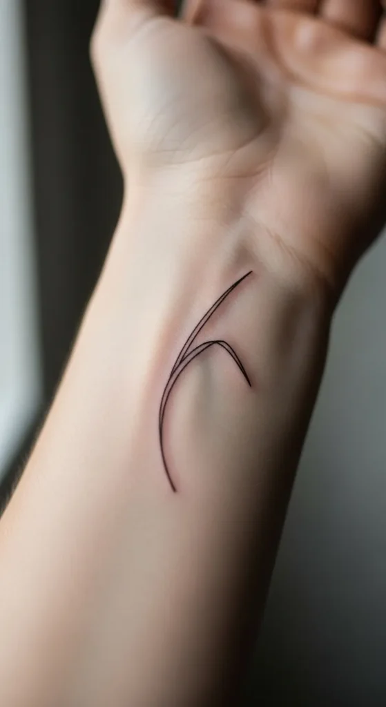 Simple Grass Blade Line Tattoo