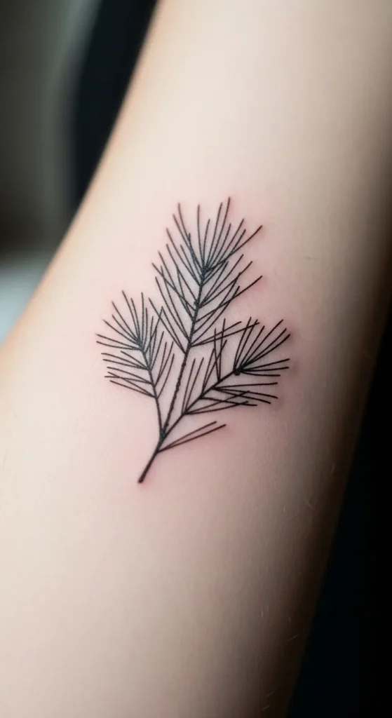 Simple Pine Needle Line Tattoo