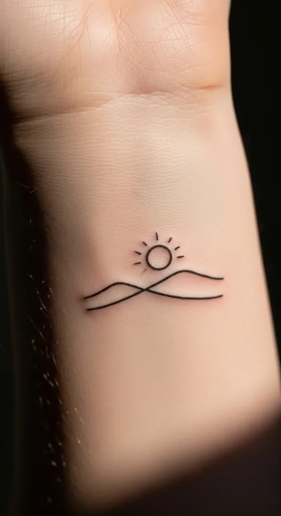 Simple Sun Over Hill Line Tattoo