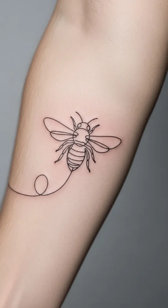 Single Line Bee Tattoo