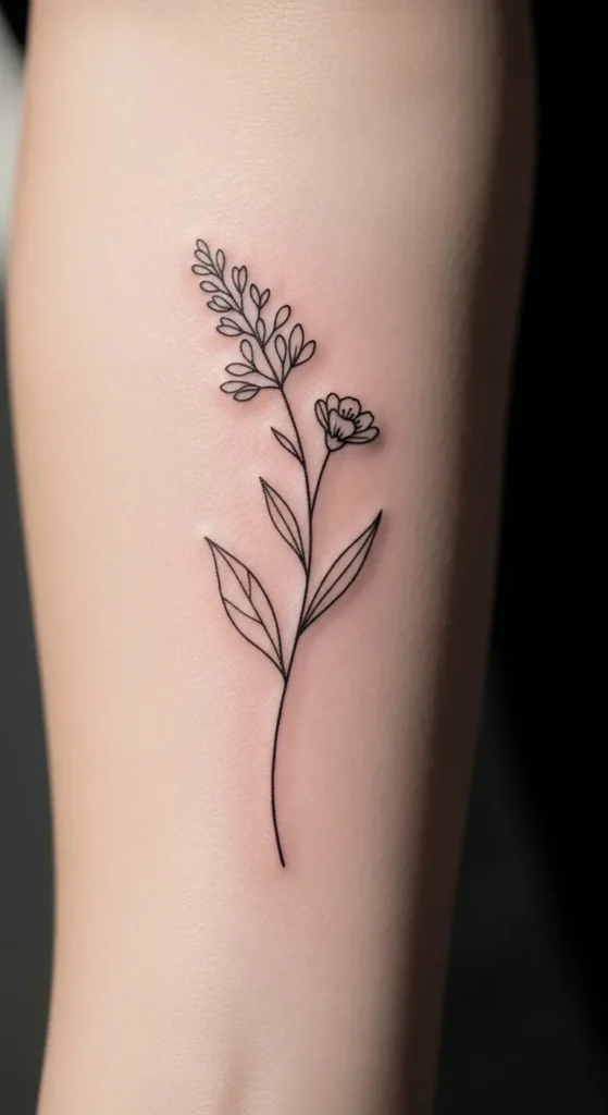 Single Stem Wildflower Line Tattoo