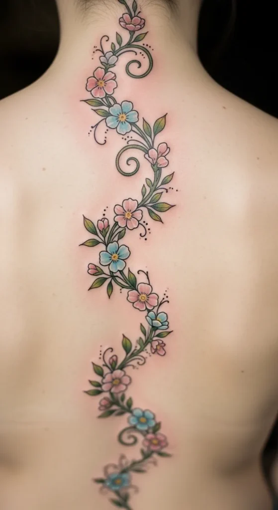 Spiral Floral Spine Tattoo