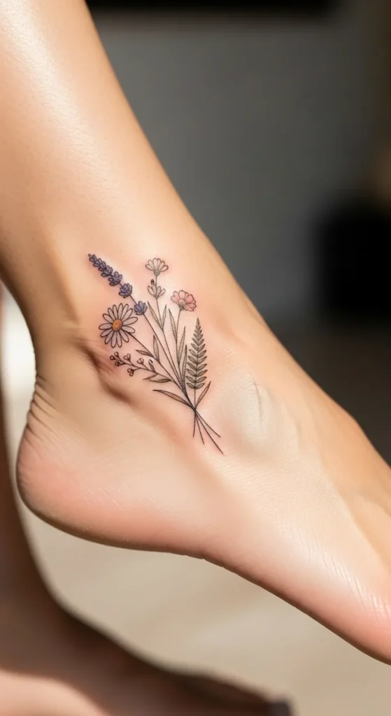 Spring Floral Ankle Tattoos