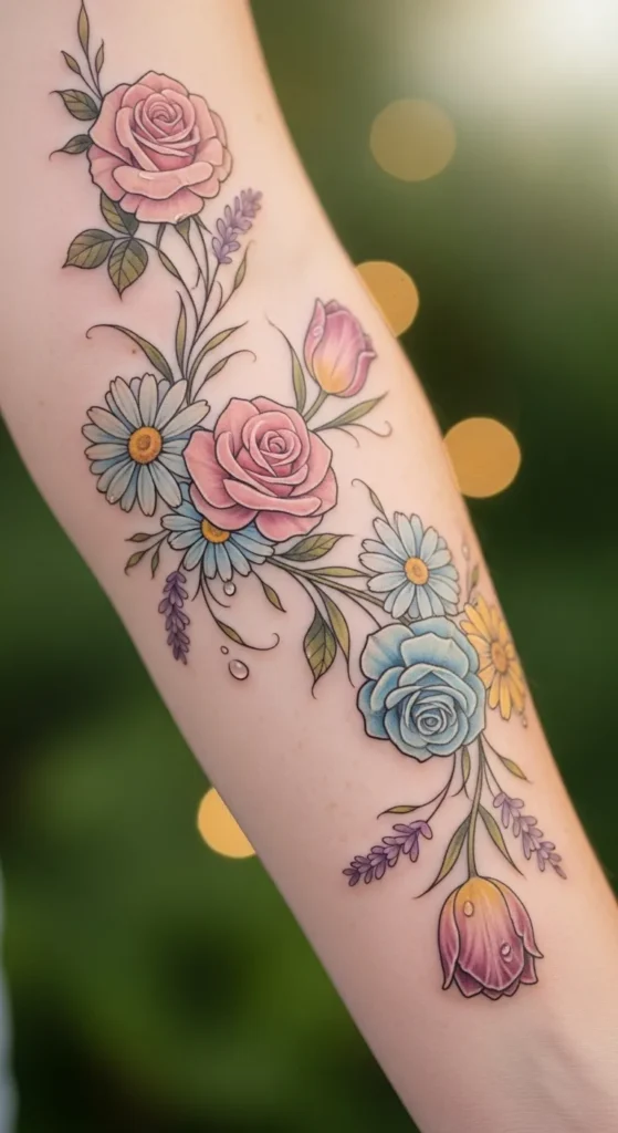 Spring Floral Arm Tattoos