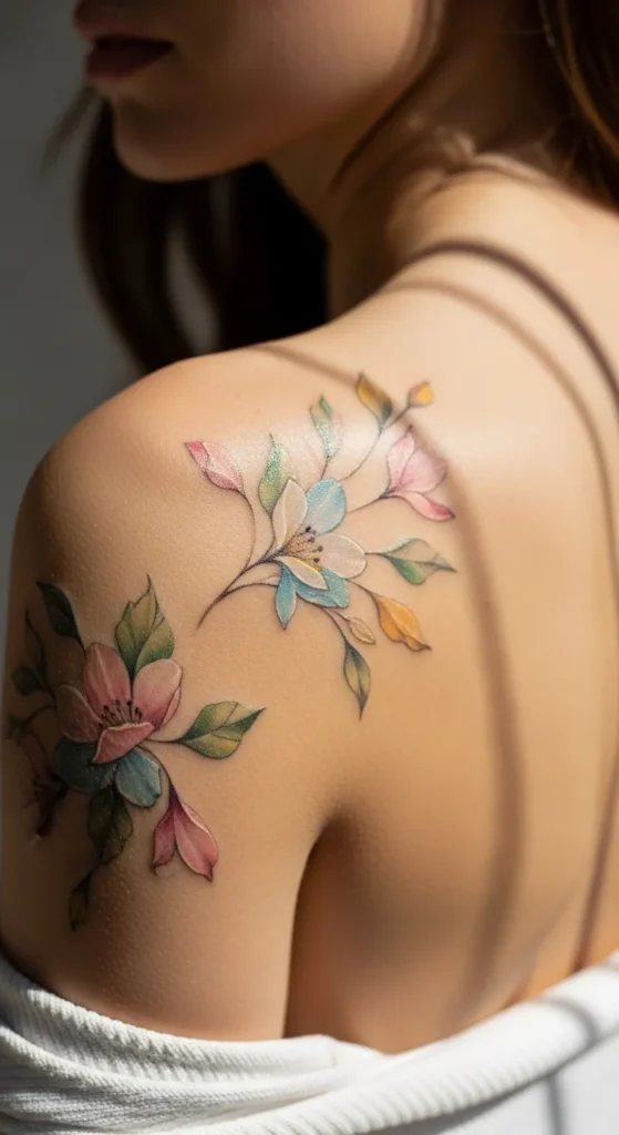Spring Floral Shoulder Tattoos