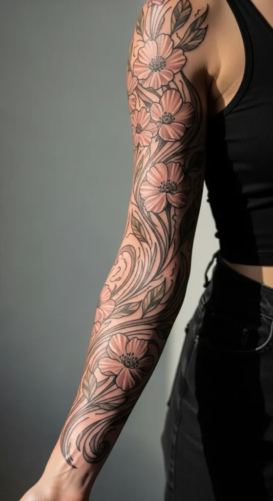 Spring Floral Sleeve Tattoos
