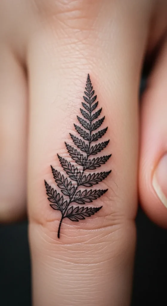 Tiny Fern Finger Tattoo